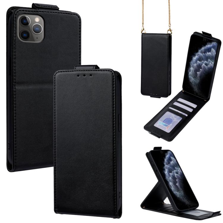 直立翻蓋純色素食皮革手機殼附斜背鍊，適用於 iPhone 11 Pro Max、iPhone 11、iPhone 11 Pro