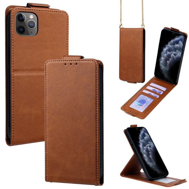 直立翻蓋純色素食皮革手機殼附斜背鍊，適用於 iPhone 11 Pro Max、iPhone 11、iPhone 11 Pro