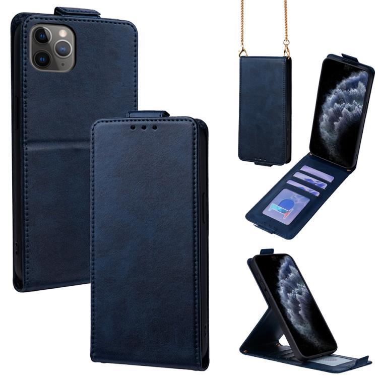 直立翻蓋純色素食皮革手機殼附斜背鍊，適用於 iPhone 11 Pro Max、iPhone 11、iPhone 11 Pro
