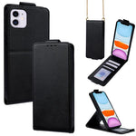 直立翻蓋純色素食皮革手機殼附斜背鍊，適用於 iPhone 11 Pro Max、iPhone 11、iPhone 11 Pro