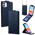 直立翻蓋純色素食皮革手機殼附斜背鍊，適用於 iPhone 11 Pro Max、iPhone 11、iPhone 11 Pro