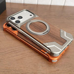 Armor 胡桃木金屬無框 360 度旋轉支架磁吸手機殼，適用於 iPhone 17 Pro Max、iPhone 17 Pro