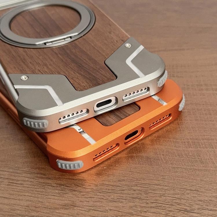 Armor 胡桃木金屬無框 360 度旋轉支架磁吸手機殼，適用於 iPhone 17 Pro Max、iPhone 17 Pro