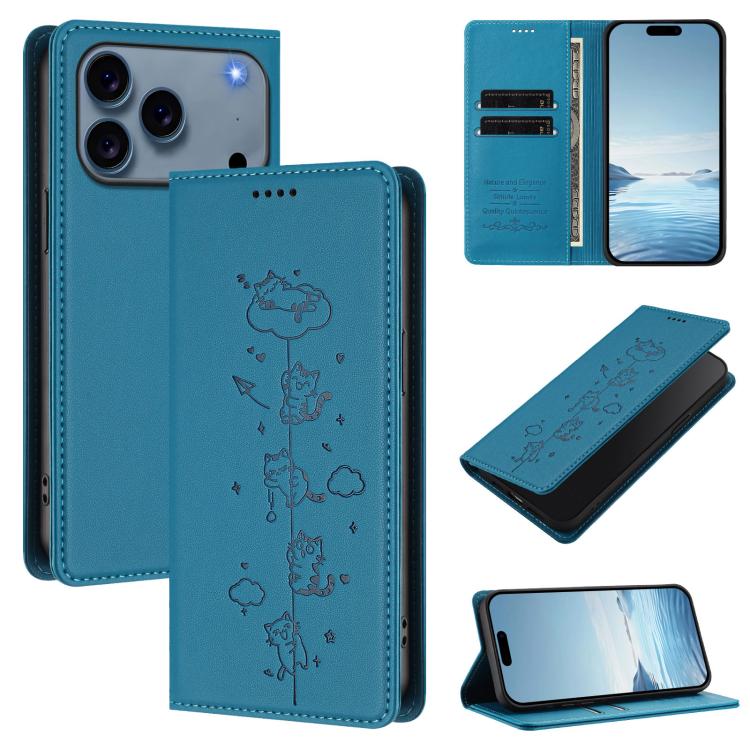可愛貓咪壓紋磁吸 RFID 素食皮革手機殼，適用於 iPhone 17e / 16e、iPhone 17 Pro Max、iPhone 17 Pro、iPhone 17