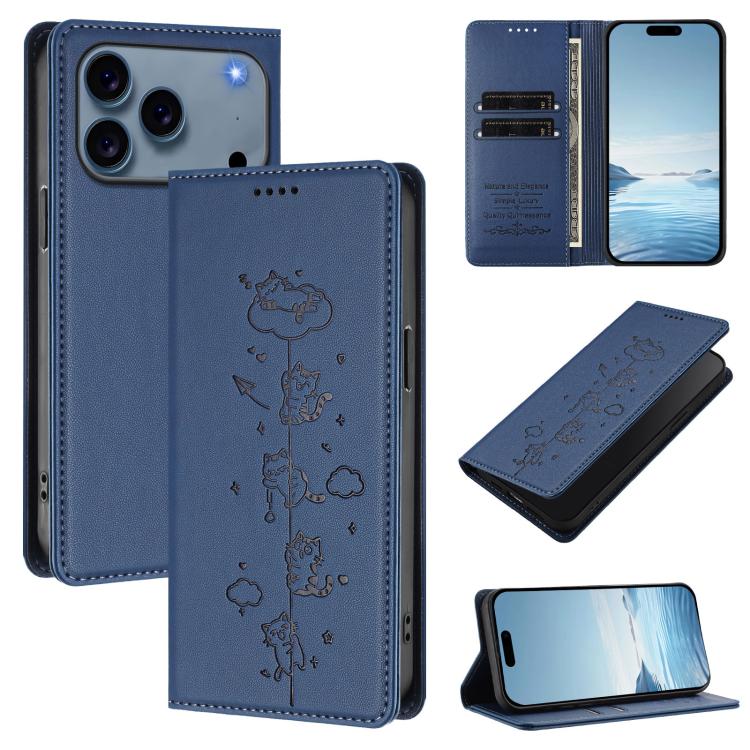 可愛貓咪壓紋磁吸 RFID 素食皮革手機殼，適用於 iPhone 17e / 16e、iPhone 17 Pro Max、iPhone 17 Pro、iPhone 17