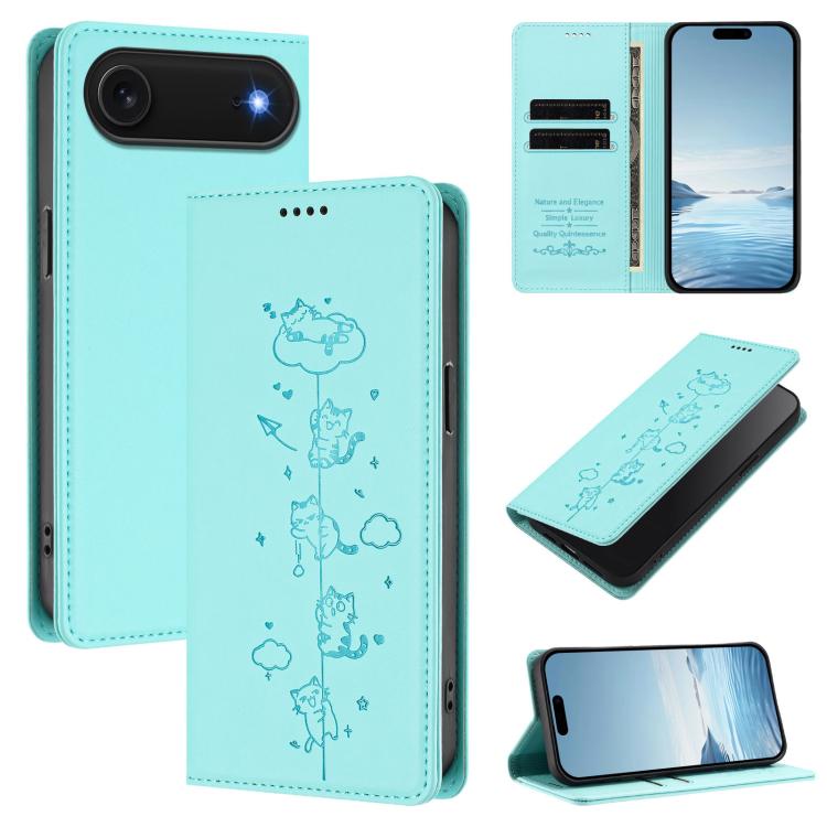 可愛貓咪壓紋磁吸 RFID 純素皮革手機殼，適用於 iPhone Air，適用於 iPhone 16 Pro Max，適用於 iPhone 16 Pro，適用於 iPhone 16 Plus