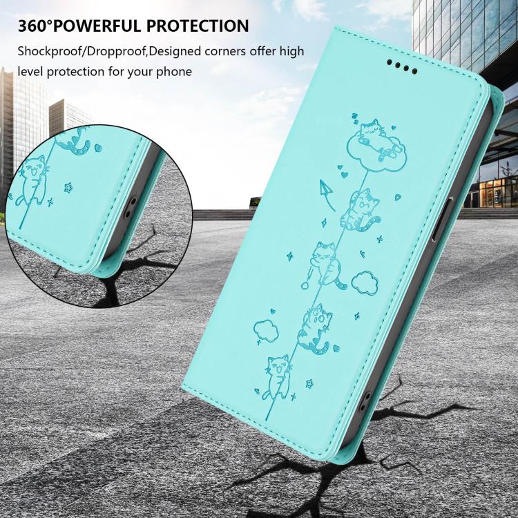 可愛貓咪壓紋磁吸 RFID 純素皮革手機殼，適用於 iPhone Air，適用於 iPhone 16 Pro Max，適用於 iPhone 16 Pro，適用於 iPhone 16 Plus