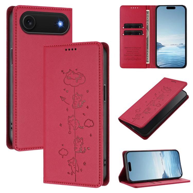 可愛貓咪壓紋磁吸 RFID 純素皮革手機殼，適用於 iPhone Air，適用於 iPhone 16 Pro Max，適用於 iPhone 16 Pro，適用於 iPhone 16 Plus