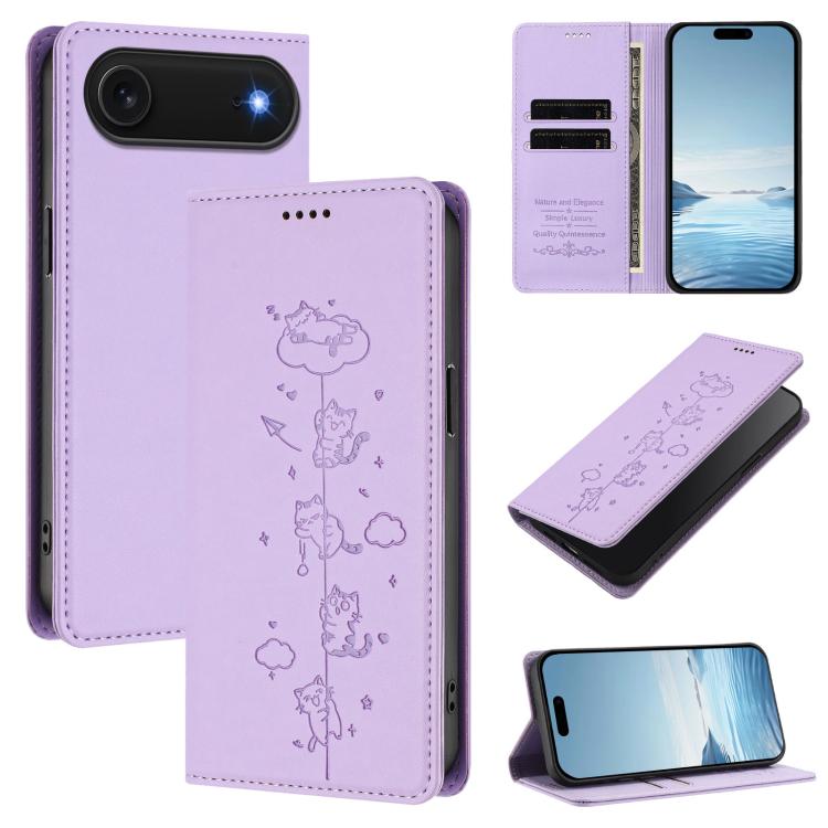 可愛貓咪壓紋磁吸 RFID 純素皮革手機殼，適用於 iPhone Air，適用於 iPhone 16 Pro Max，適用於 iPhone 16 Pro，適用於 iPhone 16 Plus