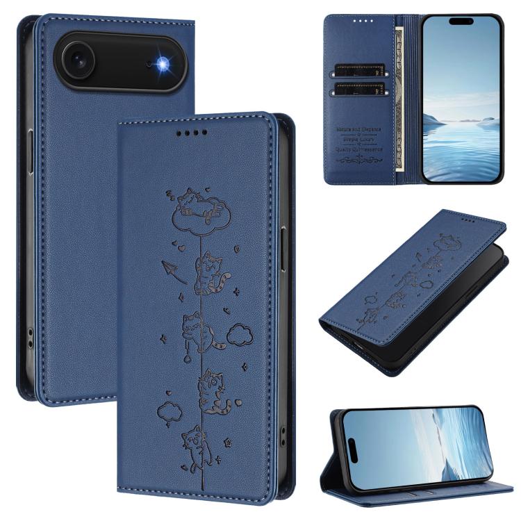 可愛貓咪壓紋磁吸 RFID 純素皮革手機殼，適用於 iPhone Air，適用於 iPhone 16 Pro Max，適用於 iPhone 16 Pro，適用於 iPhone 16 Plus