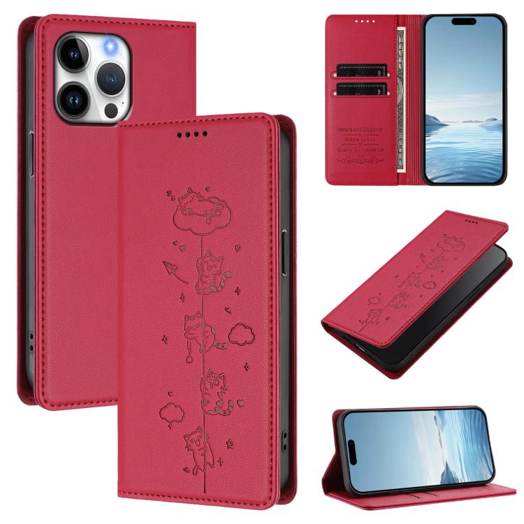 可愛貓咪壓紋磁吸 RFID 純素皮革手機殼，適用於 iPhone Air，適用於 iPhone 16 Pro Max，適用於 iPhone 16 Pro，適用於 iPhone 16 Plus