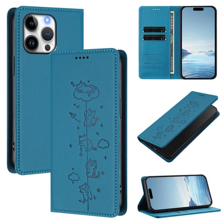 可愛貓咪壓紋磁吸 RFID 純素皮革手機殼，適用於 iPhone Air，適用於 iPhone 16 Pro Max，適用於 iPhone 16 Pro，適用於 iPhone 16 Plus