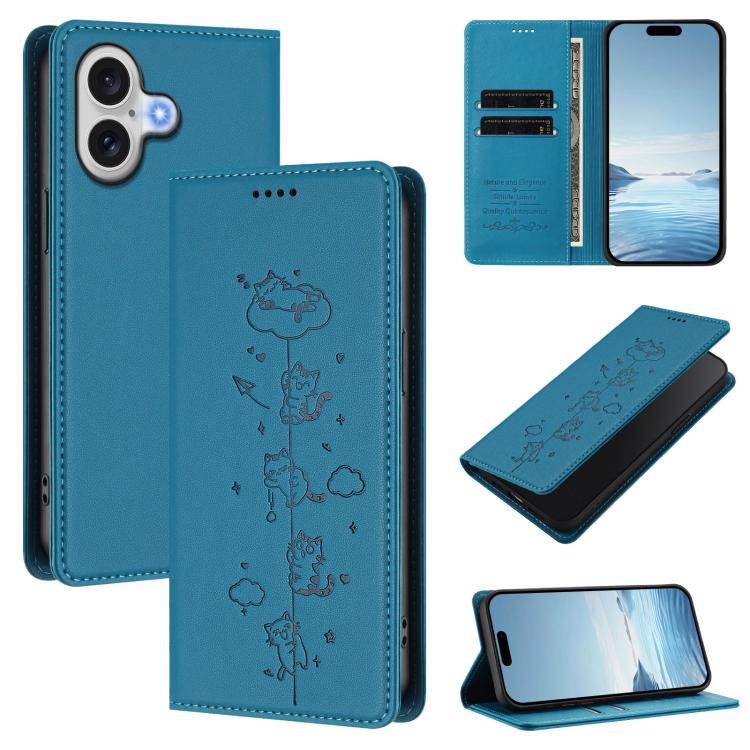 可愛貓咪壓紋磁吸 RFID 純素皮革手機殼，適用於 iPhone Air，適用於 iPhone 16 Pro Max，適用於 iPhone 16 Pro，適用於 iPhone 16 Plus