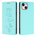 Cute Cats Embossed Magnetic RFID Vegan Leather Phone Case, For iPhone 15, For iPhone 14 Plus, For iPhone 14 / 13, For iPhone 14 Pro