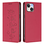 Cute Cats Embossed Magnetic RFID Vegan Leather Phone Case, For iPhone 15, For iPhone 14 Plus, For iPhone 14 / 13, For iPhone 14 Pro