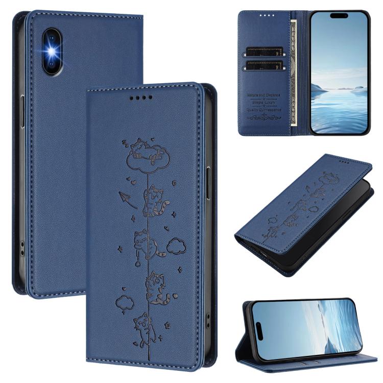 Cute Cats Embossed Magnetic RFID Vegan Leather Phone Case, For iPhone X / XS, For iPhone XR, For iPhone XS Max, For iPhone 8 Plus / 7 Plus