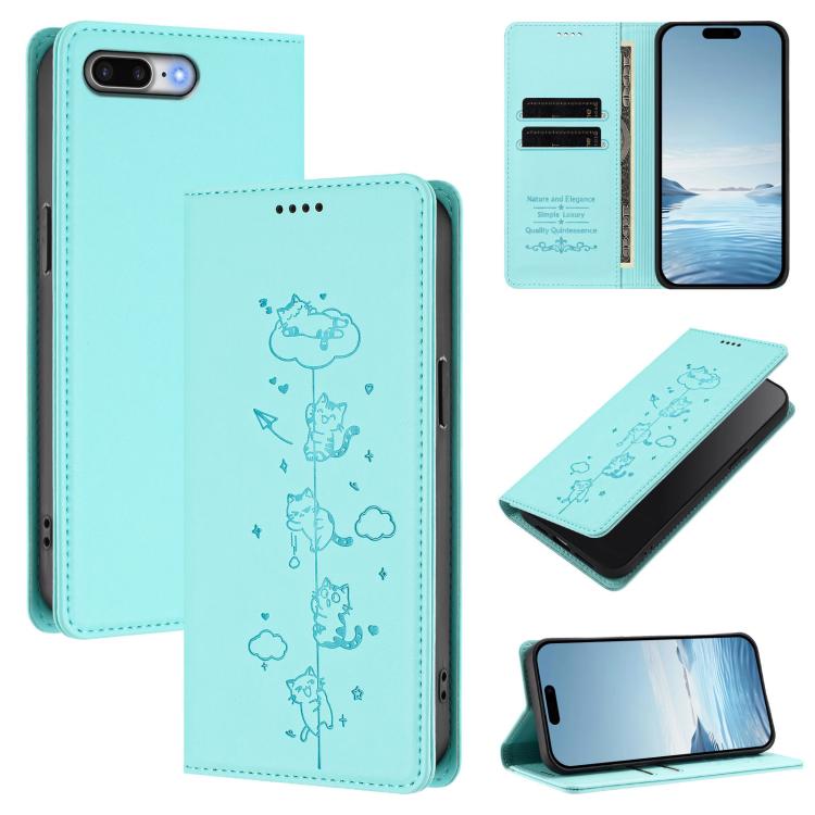 Cute Cats Embossed Magnetic RFID Vegan Leather Phone Case, For iPhone X / XS, For iPhone XR, For iPhone XS Max, For iPhone 8 Plus / 7 Plus