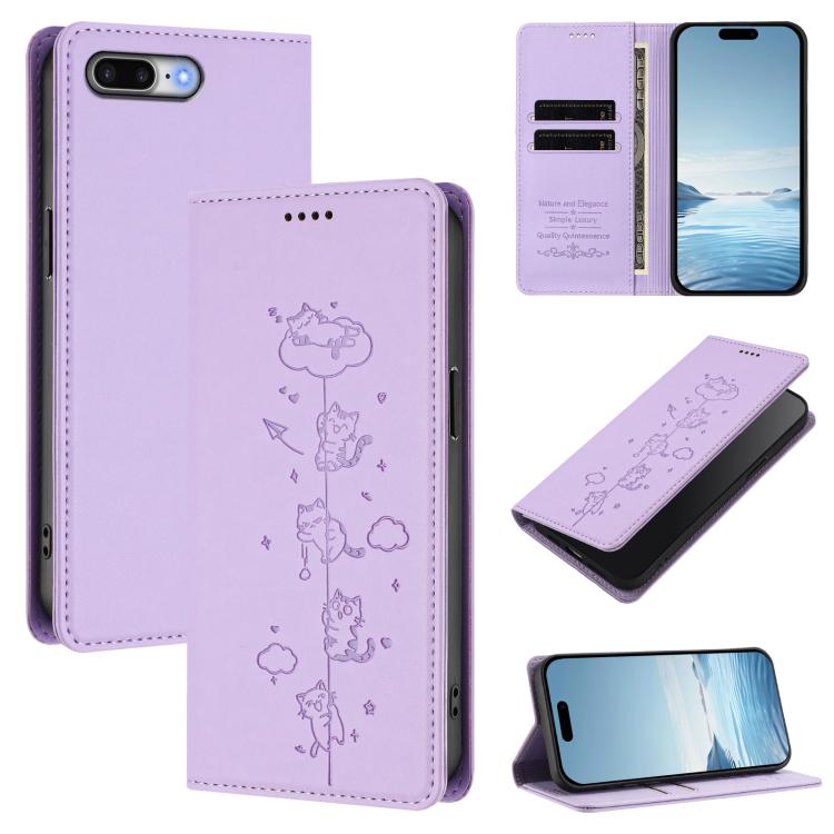 Cute Cats Embossed Magnetic RFID Vegan Leather Phone Case, For iPhone X / XS, For iPhone XR, For iPhone XS Max, For iPhone 8 Plus / 7 Plus
