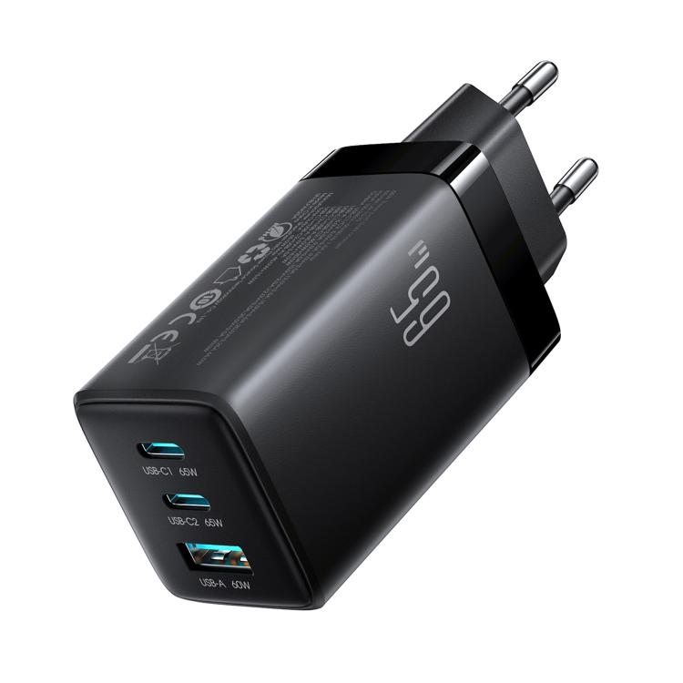 JOYROOM JR-TG10 65W GaN 雙 Type-C、USB 三埠充電器，附 Type-C to Type-C 線，歐規插頭，英規插頭