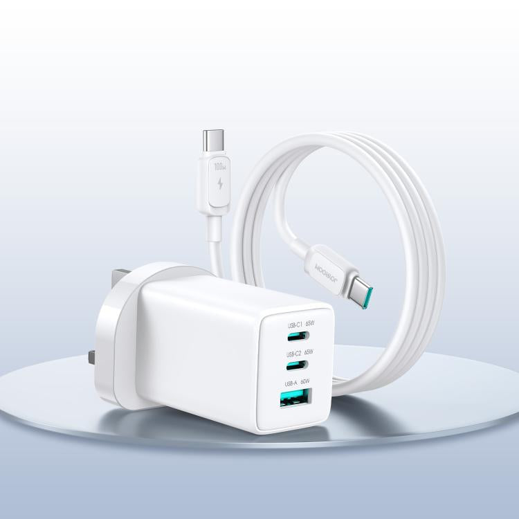 JOYROOM JR-TG10 65W GaN 雙 Type-C、USB 三埠充電器，附 Type-C to Type-C 線，歐規插頭，英規插頭