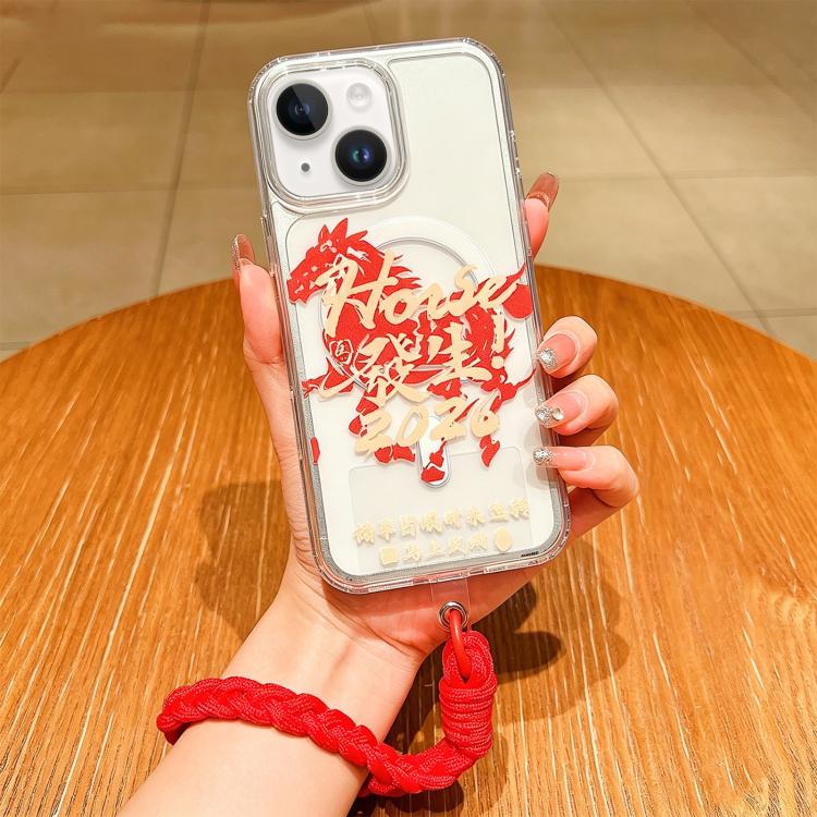 馬年壓克力磁吸全覆蓋手機殼附掛繩，適用於iPhone 13，iPhone 12，iPhone 12 Pro Max，iPhone 12 Pro