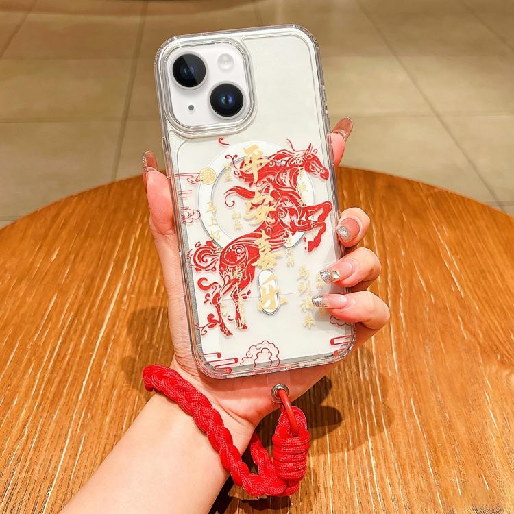馬年壓克力磁吸全覆蓋手機殼附掛繩，適用於iPhone 13，iPhone 12，iPhone 12 Pro Max，iPhone 12 Pro