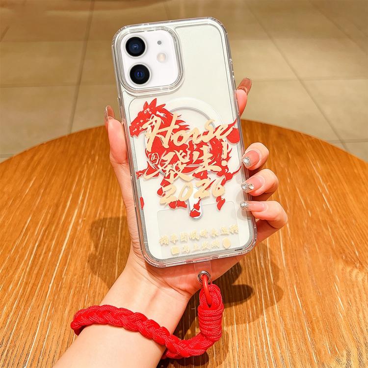 馬年壓克力磁吸全覆蓋手機殼附掛繩，適用於iPhone 13，iPhone 12，iPhone 12 Pro Max，iPhone 12 Pro