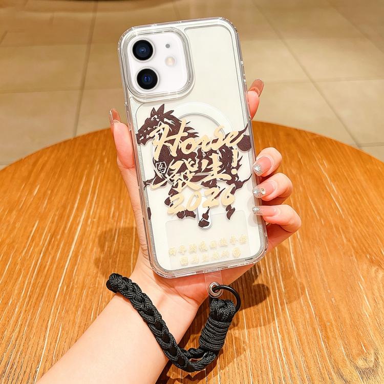 馬年壓克力磁吸全覆蓋手機殼附掛繩，適用於iPhone 13，iPhone 12，iPhone 12 Pro Max，iPhone 12 Pro