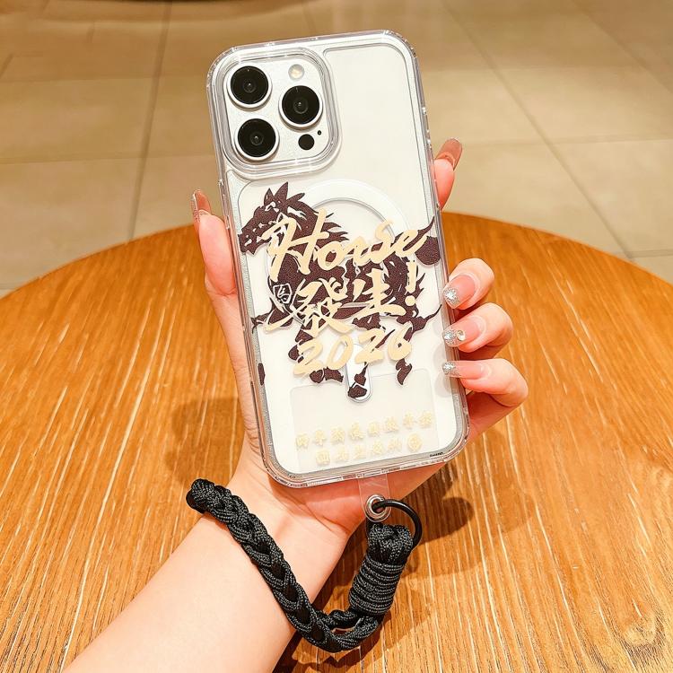 馬年壓克力磁吸全覆蓋手機殼附掛繩，適用於iPhone 13，iPhone 12，iPhone 12 Pro Max，iPhone 12 Pro