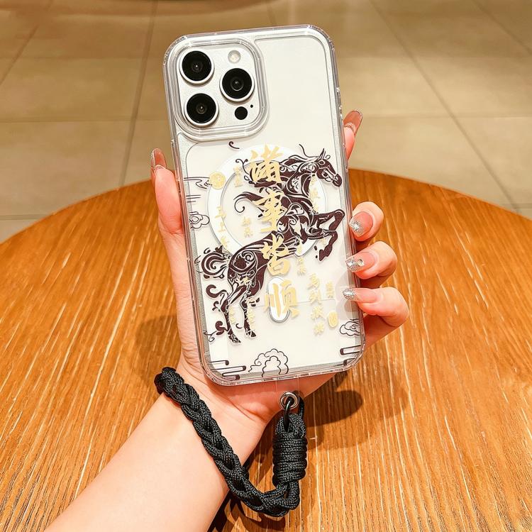 馬年壓克力磁吸全覆蓋手機殼附掛繩，適用於iPhone 13，iPhone 12，iPhone 12 Pro Max，iPhone 12 Pro