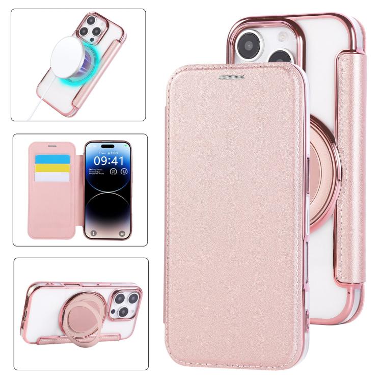 超薄旋轉支架磁吸鍍層素皮手機殼，適用於iPhone 16 Pro、iPhone 16 Plus、iPhone 16、iPhone 15 Pro Max、iPhone 15 Pro、iPhone 15 Plus / 14 Plus