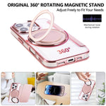 超薄旋轉支架磁吸鍍層素皮手機殼，適用於iPhone 16 Pro、iPhone 16 Plus、iPhone 16、iPhone 15 Pro Max、iPhone 15 Pro、iPhone 15 Plus / 14 Plus