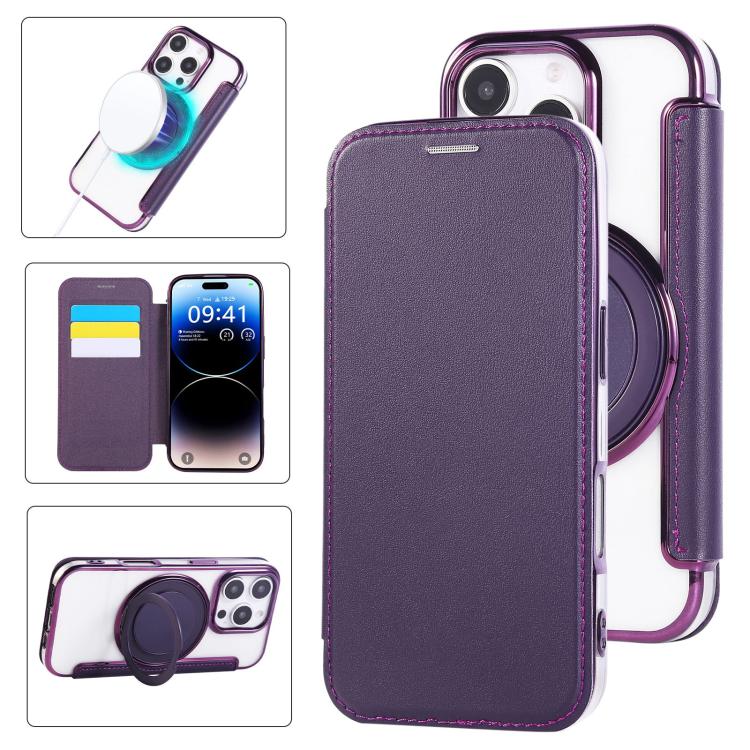 超薄旋轉支架磁吸鍍層素皮手機殼，適用於iPhone 16 Pro、iPhone 16 Plus、iPhone 16、iPhone 15 Pro Max、iPhone 15 Pro、iPhone 15 Plus / 14 Plus