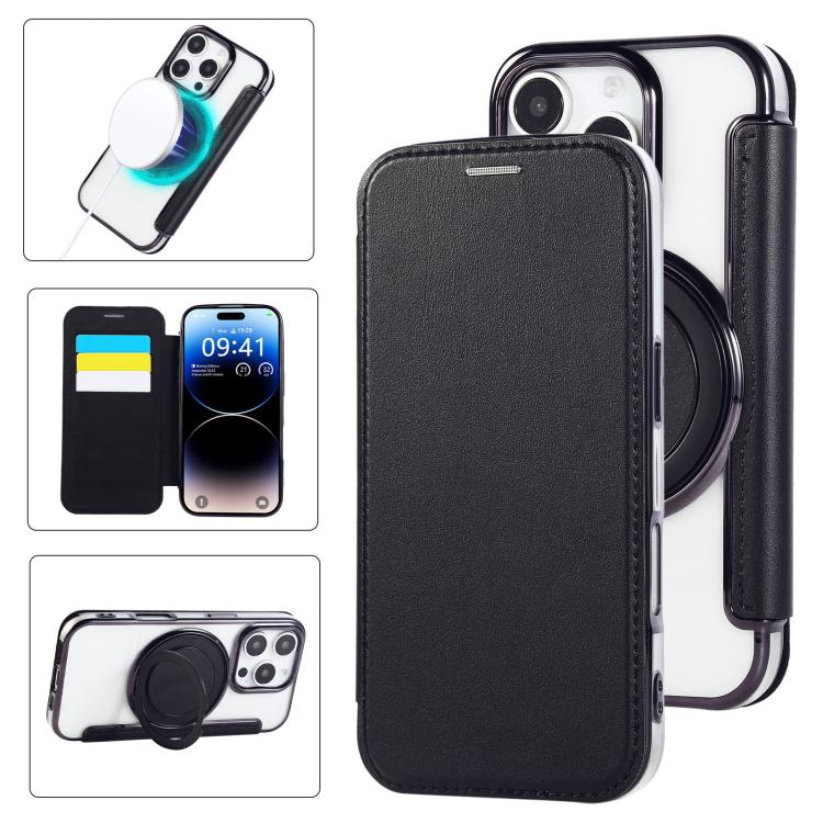 超薄旋轉支架磁吸鍍層素皮手機殼，適用於iPhone 16 Pro、iPhone 16 Plus、iPhone 16、iPhone 15 Pro Max、iPhone 15 Pro、iPhone 15 Plus / 14 Plus