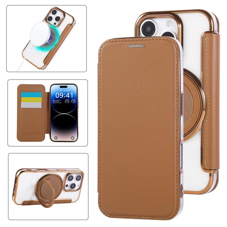 超薄旋轉支架磁吸鍍層素皮手機殼，適用於iPhone 16 Pro、iPhone 16 Plus、iPhone 16、iPhone 15 Pro Max、iPhone 15 Pro、iPhone 15 Plus / 14 Plus