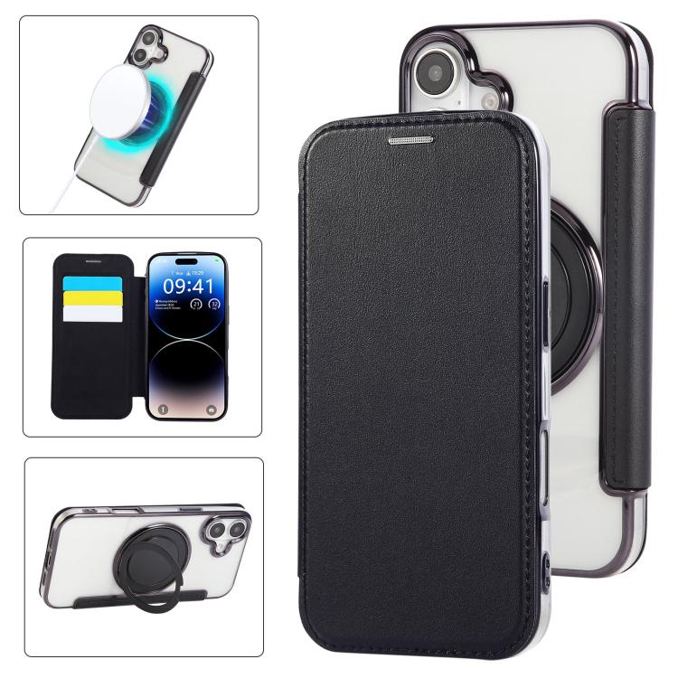 超薄旋轉支架磁吸鍍層素皮手機殼，適用於iPhone 16 Pro、iPhone 16 Plus、iPhone 16、iPhone 15 Pro Max、iPhone 15 Pro、iPhone 15 Plus / 14 Plus