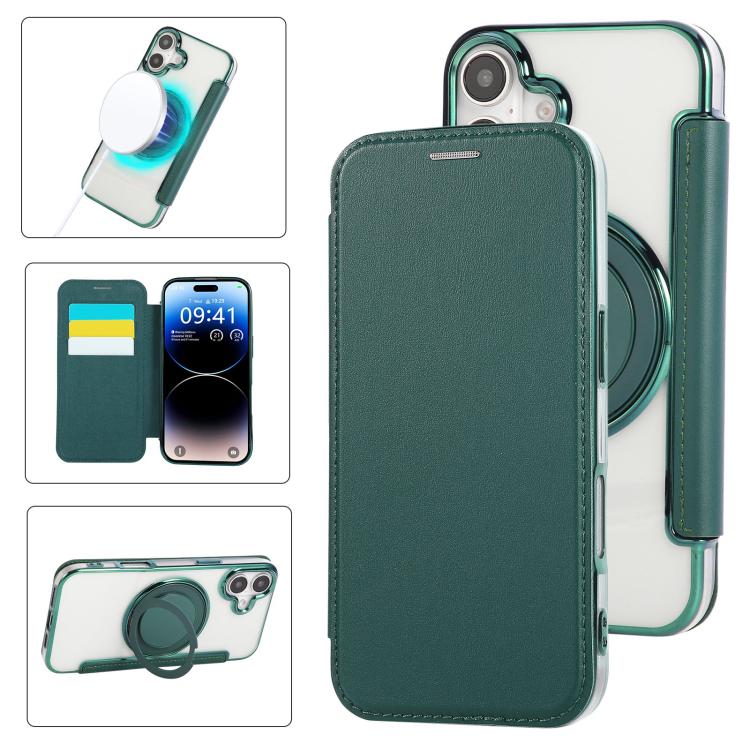 超薄旋轉支架磁吸鍍層素皮手機殼，適用於iPhone 16 Pro、iPhone 16 Plus、iPhone 16、iPhone 15 Pro Max、iPhone 15 Pro、iPhone 15 Plus / 14 Plus