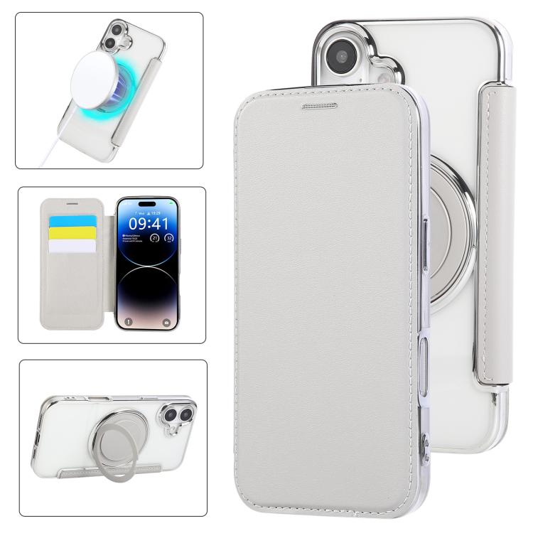 超薄旋轉支架磁吸鍍層素皮手機殼，適用於iPhone 16 Pro、iPhone 16 Plus、iPhone 16、iPhone 15 Pro Max、iPhone 15 Pro、iPhone 15 Plus / 14 Plus