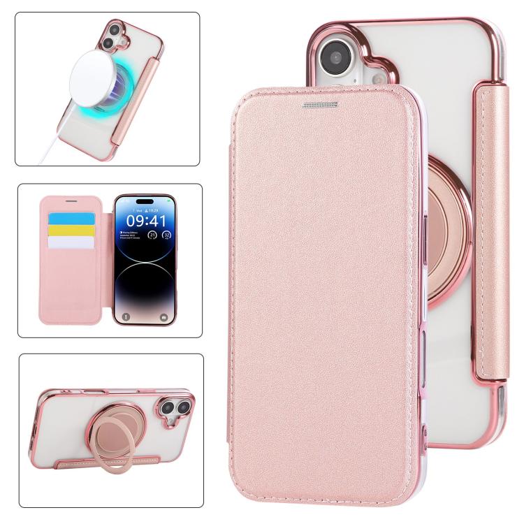 超薄旋轉支架磁吸鍍層素皮手機殼，適用於iPhone 16 Pro、iPhone 16 Plus、iPhone 16、iPhone 15 Pro Max、iPhone 15 Pro、iPhone 15 Plus / 14 Plus