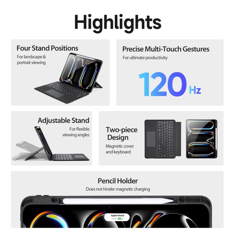 DUX DUCIS DK 系列背光磁吸無線鍵盤素皮平板保護套，適用於 iPad Pro 13 2025 / 2024，適用於 iPad Pro 11 2025 / 2024，適用於 iPad 2025 / 2022，適用於 iPad Air 11 2025 / 2024，適用於 iPad Air 13 2025 / 2024