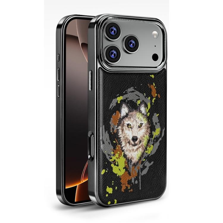 Embroidered Graffiti Vegan Leather Shield Electroplated Magnetic Phone Case, For iPhone 18 Pro / 17 Pro, For iPhone 18 Pro Max / 17 Pro Max, For iPhone 17, For iPhone Air, For iPhone 16 Pro Max, For iPhone 16 Pro, For iPhone 16 Plus, For iPhone 16     ...