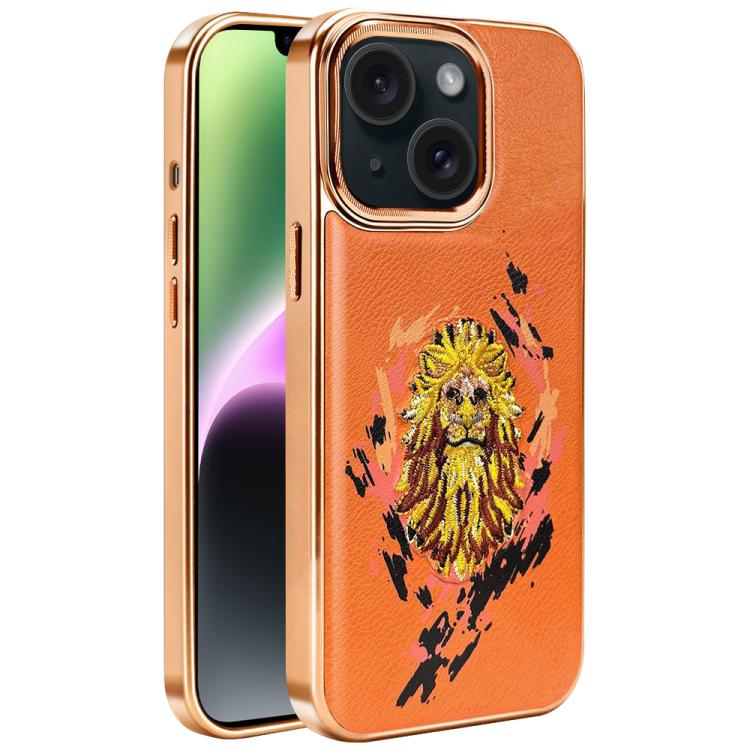 刺繡塗鴉素食皮革盾牌電鍍磁吸手機殼，適用於 iPhone 14 Plus、iPhone 14、iPhone 14 Pro、iPhone 14 Pro Max