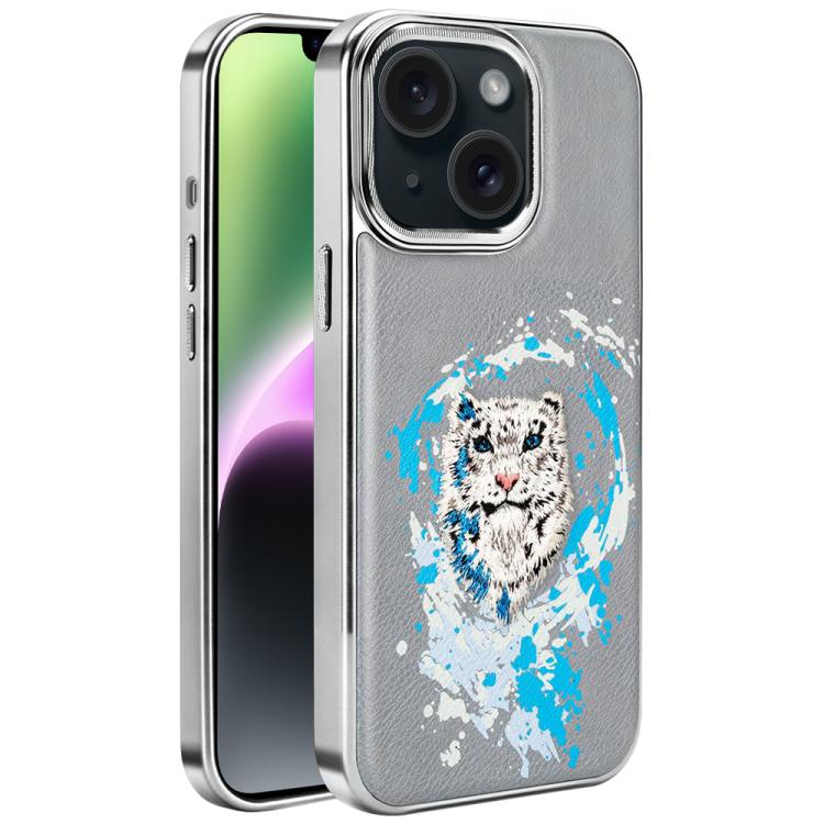刺繡塗鴉素食皮革盾牌電鍍磁吸手機殼，適用於 iPhone 14 Plus、iPhone 14、iPhone 14 Pro、iPhone 14 Pro Max