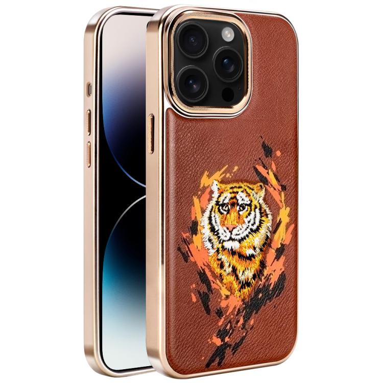 刺繡塗鴉素食皮革盾牌電鍍磁吸手機殼，適用於 iPhone 14 Plus、iPhone 14、iPhone 14 Pro、iPhone 14 Pro Max