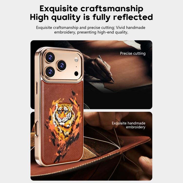 刺繡塗鴉素食皮革盾牌電鍍磁吸手機殼，適用於 iPhone 14 Plus、iPhone 14、iPhone 14 Pro、iPhone 14 Pro Max