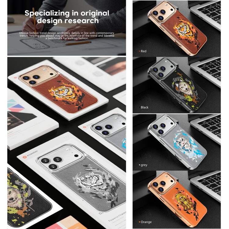 刺繡塗鴉素食皮革盾牌電鍍磁吸手機殼，適用於 iPhone 14 Plus、iPhone 14、iPhone 14 Pro、iPhone 14 Pro Max