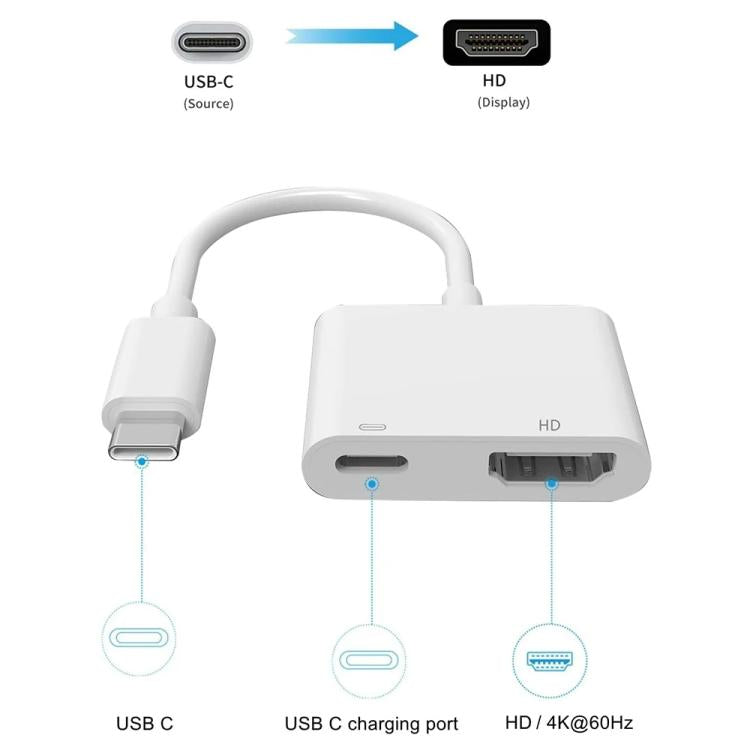 USB-C/Type-C 轉 HDMI+USB-C/Type-C 4K/60HZ 數位 AV 轉接器，Type-C 4K/60HZ