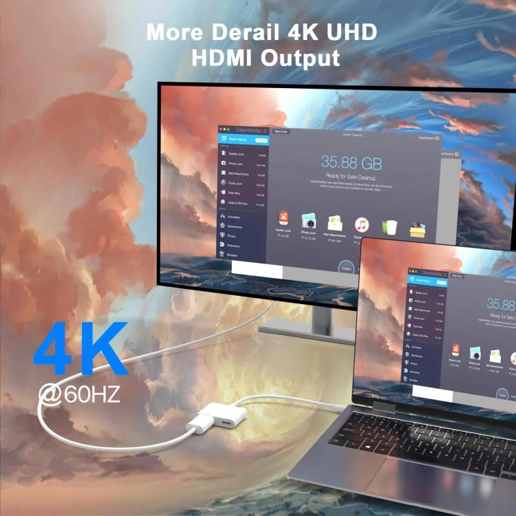 USB-C/Type-C 轉 HDMI+USB-C/Type-C 4K/60HZ 數位 AV 轉接器，Type-C 4K/60HZ