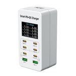 A8C 2 x USB-A 與 6 x USB-C / Type-C 埠 桌面數位顯示多埠充電器，美規插頭、歐規插頭、英規插頭、澳規插頭