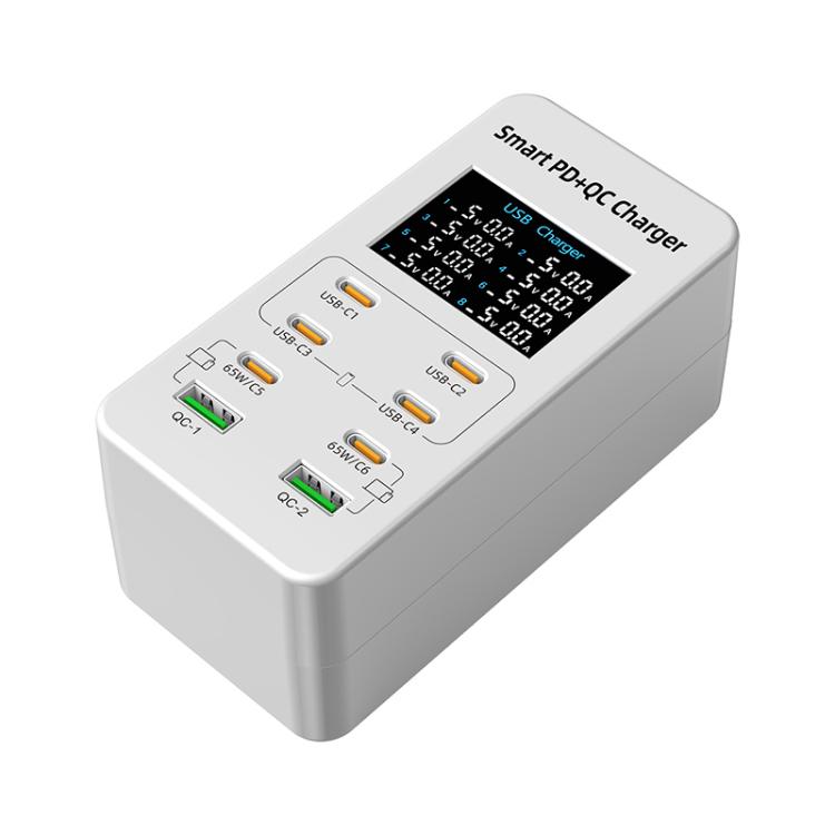 A8C 2 x USB-A 與 6 x USB-C / Type-C 埠 桌面數位顯示多埠充電器，美規插頭、歐規插頭、英規插頭、澳規插頭